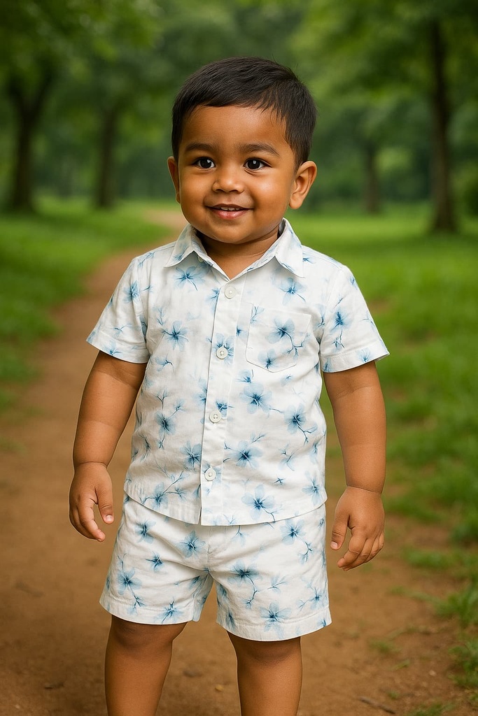Boys Shirt and pant set (6Y, White & blue)